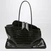 Attico La Passeggiata Croc Embossed Medium Tote Bag In Black