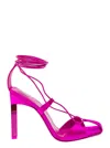 Attico Pink Satin Ankle Wrap Sandals In Purple