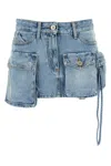 Attico Denim Mini Skirt With Pockets And Stitching In Blue