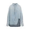 Attico Long-sleeved Denim Shirt With Shaped Slit In Blue