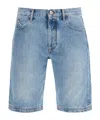 Attico Knee-length Cotton Boyfriend Mini Denim Shorts In Blue