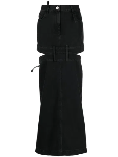 Attico Midi Denim Skirt In Black
