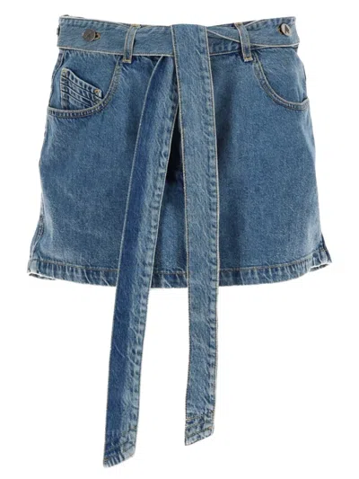 Attico The  Denim Skirt With Belt In Blue