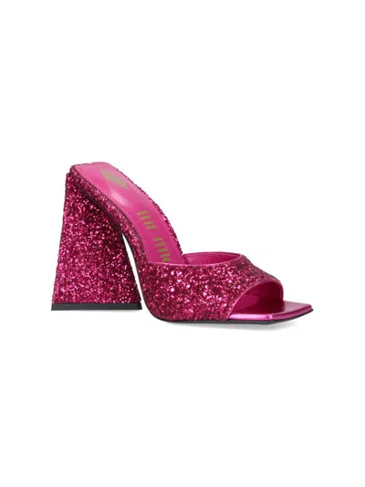 Attico Devon Sequined Leather Mules In Pink