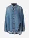 Attico Washed Denim Shirt In Denim Dark Blue
