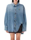 Attico Blue Shirt With Classic Collar And Embroidered Detail On The Front In Cotton Woman In Blue