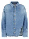 Attico Blue Shirt With Classic Collar And Embroidered Detail On The Front In Cotton Woman In Blue