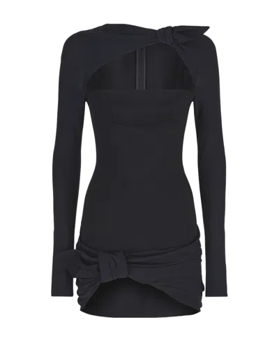 Attico The  Donnie Knot Detailed Mini Dress In Black