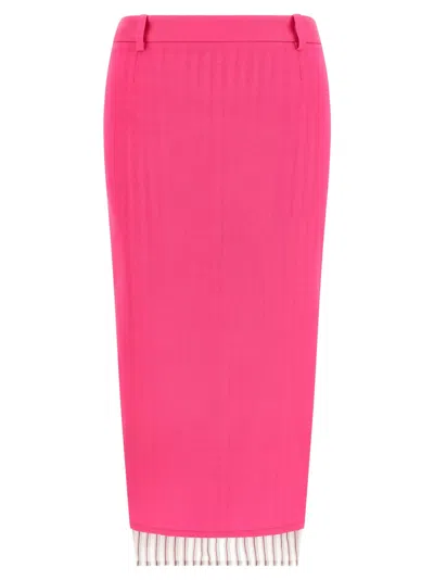 Attico The  Double-layer Wool Gabardine Skirt In Pink