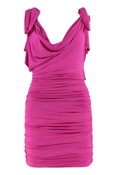 Attico Plunge Neck Mini Dress In Pink