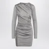 Attico Draped Satin Long Sleeved Mini Dress In Grey