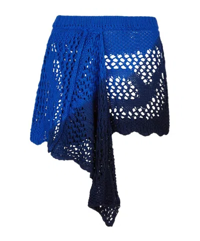 Attico The  Draped Open-knit Mini Skirt In Blue