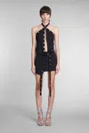 Attico Draped Halter Mini Dress With Open Back In Black