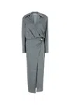 Attico Satin Dress Metallic Accent In Gray