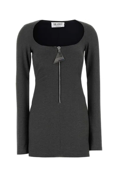 Attico Gray Half-zip Minidress In Grey