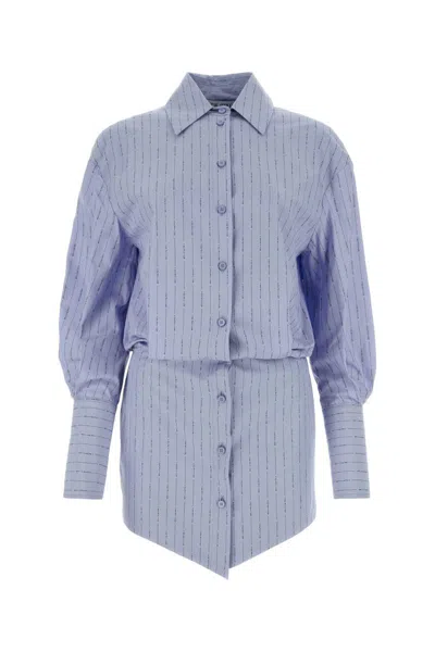 Attico Silvye Mini Striped Shirt Dress In Blue