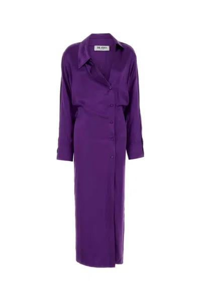 Attico Asymmetrically Detailed Midi Chemisier Dress In Shiny Viscose In Pink