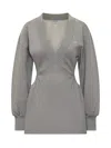 Attico Grey Mini Dress With V Neck And Logo Lettering On The Front In Gray