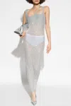 Attico Sheer Jersey Midi Dress W/ Crystals In Grey