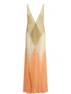 Attico The  Long Tulle Dress With Geometric Inserts In Beige