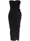 Attico Ruched Midi Dresses In Black