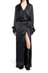 Attico Black Long Sleeve Midi Dress With Side Slit In Black