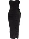 Attico Ruched Midi Dresses In Black