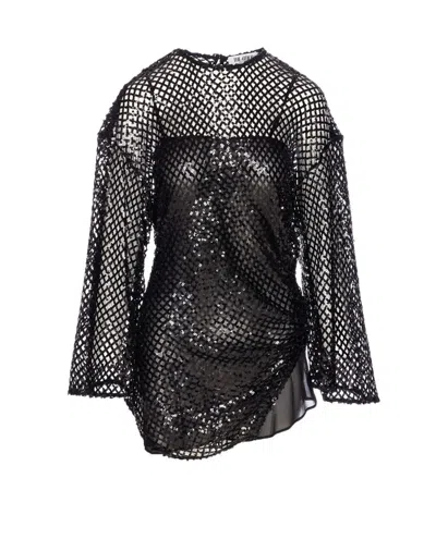 Attico Sequin Embellished Mesh Mini Dress In Black