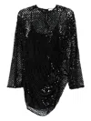 Attico Black Sequin Net Knit Mini Dress In Black