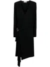 Attico Front-slit Long-sleeved Wrap Dress In Black
