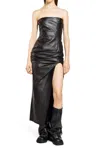 Attico Black Sleeveless Off-shoulder Midi Dress With Front Single Slit And Ruched Waist In Black