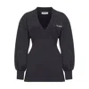 Attico V-neck Mini Dress With Embossed Logo In Black