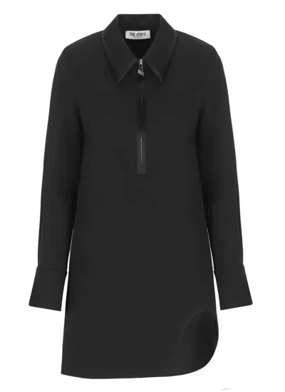 Attico Mini Dress With Long Sleeves And Asymmetrical Hem In Black