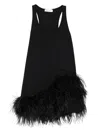 Attico Feather Trim Racerback Mini Dress In Black