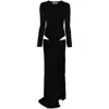 Attico Long Draped Jersey Dress With Pleats In Black
