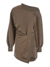Attico Brown Off-shoulder Mini Dress With Logo Lettering On The Hem In Brown