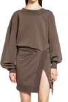 Attico Brown Off-shoulder Mini Dress With Logo Lettering On The Hem In Brown