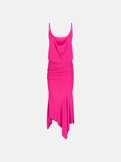 Attico Draped Asymmetric Jersey Midi Dress In Pink