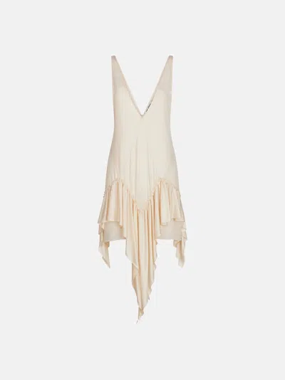Attico Ruffled Asymmetric Mini Dress In Neutral