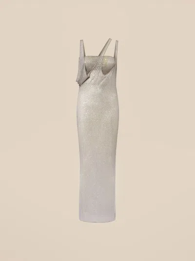 ATTICO THE ATTICO DRESSES GEND - PEARL GREY MIDI DRESS PEARL GREY MAIN FABRIC: 92% CUPRO 8% ELASTANE, STRAS