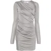 Attico Draped Mini Dress Asymmetric Silhouette Sleeves In Gray