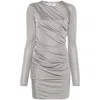 Attico Draped Satin Long Sleeved Mini Dress In Grey