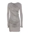 Attico Draped Satin Long Sleeved Mini Dress In Grey