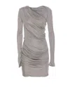 Attico Draped Satin Mini Dress In Grey