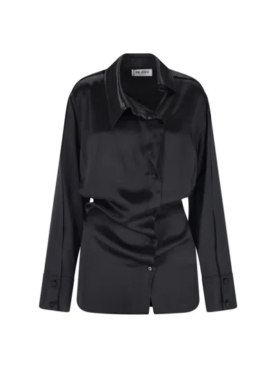 Attico Asymmetric Satin Mini Dress In Black