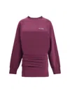 Attico Burgundy Draped Mini Dress With Long Sleeves In Purple