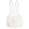 Attico White Fujiko Feather-trimmed Minidress In White