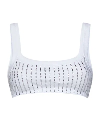 Attico White Cotton Hotfix Crystal Bralette Top