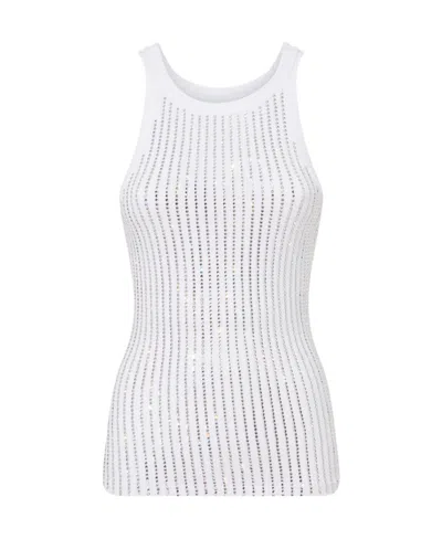 Attico Ribbed Jersey Tank Top With Rhinestones In White
