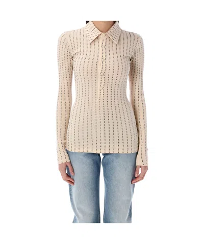 ATTICO THE ATTICO EMBELLISHED LONG-SLEEVED POLO SHIRT